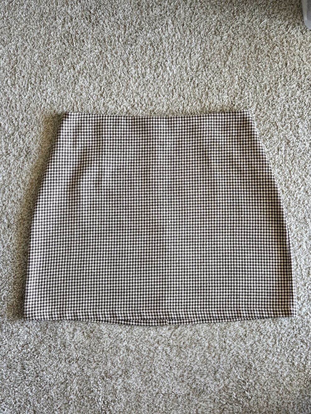 SHEIN Brown and Cream Houndstooth Mini Skirt